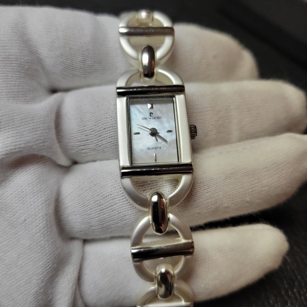 Vintage Pierre Cardin Mother Of Pearl Silver Bracelet Watch Japan Movement